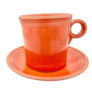Fiesta Homer Laughlin Coffee Mug & Saucer Set in Orange Lead-Free Ceramic USA